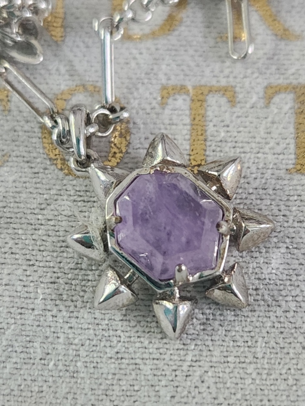 Kendra Scott Tomon Sunburst Multistrand necklace, Rhodium, Amethyst, preloved